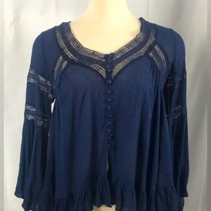 Altr’d State Navy Blue Flowing Button Up Boho Top | Women | L